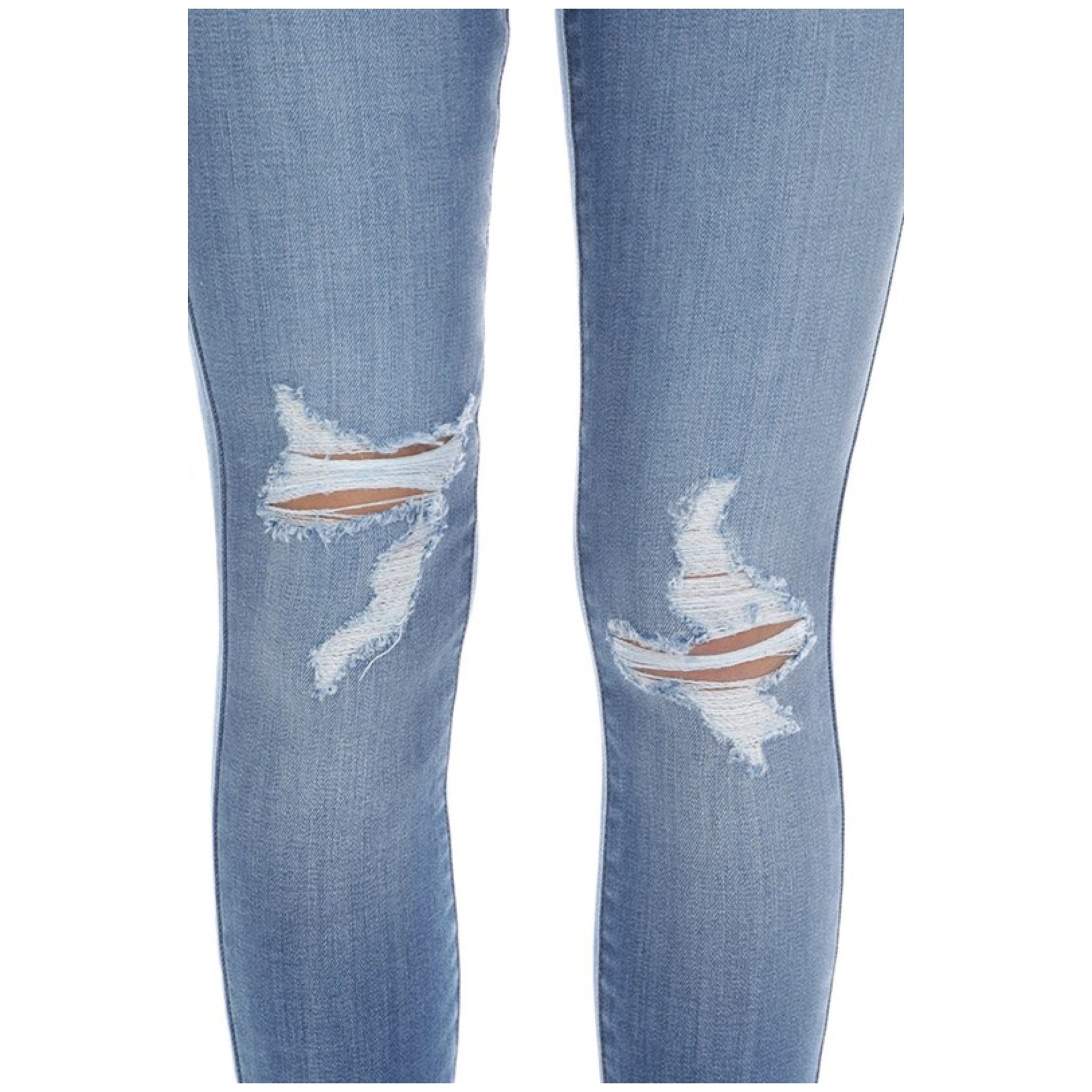 KanCan Denim Distressed Zip Up Fly Slim Stretch Jeans Light Wash Blue 3/5/7/11