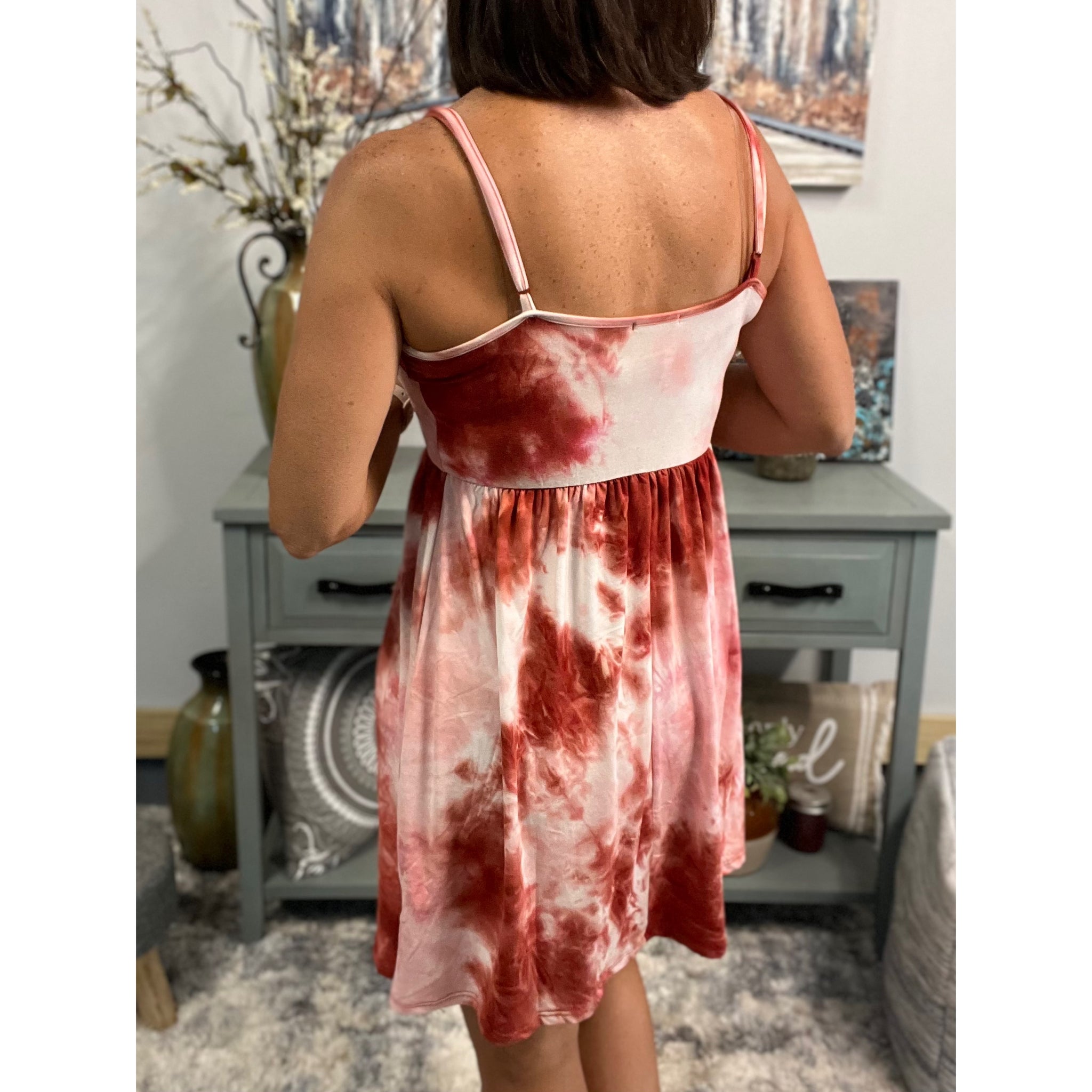 “Carefree Highway” Tie Dye Dress Mini V Neck Tank Adjustable Strap Beachy Summer Sundress Pink