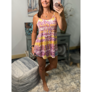 “Heat Wave” Reversible Tie Dye Low Scoop Or V Neck Tank Shirt Top Purple Yellow LSU