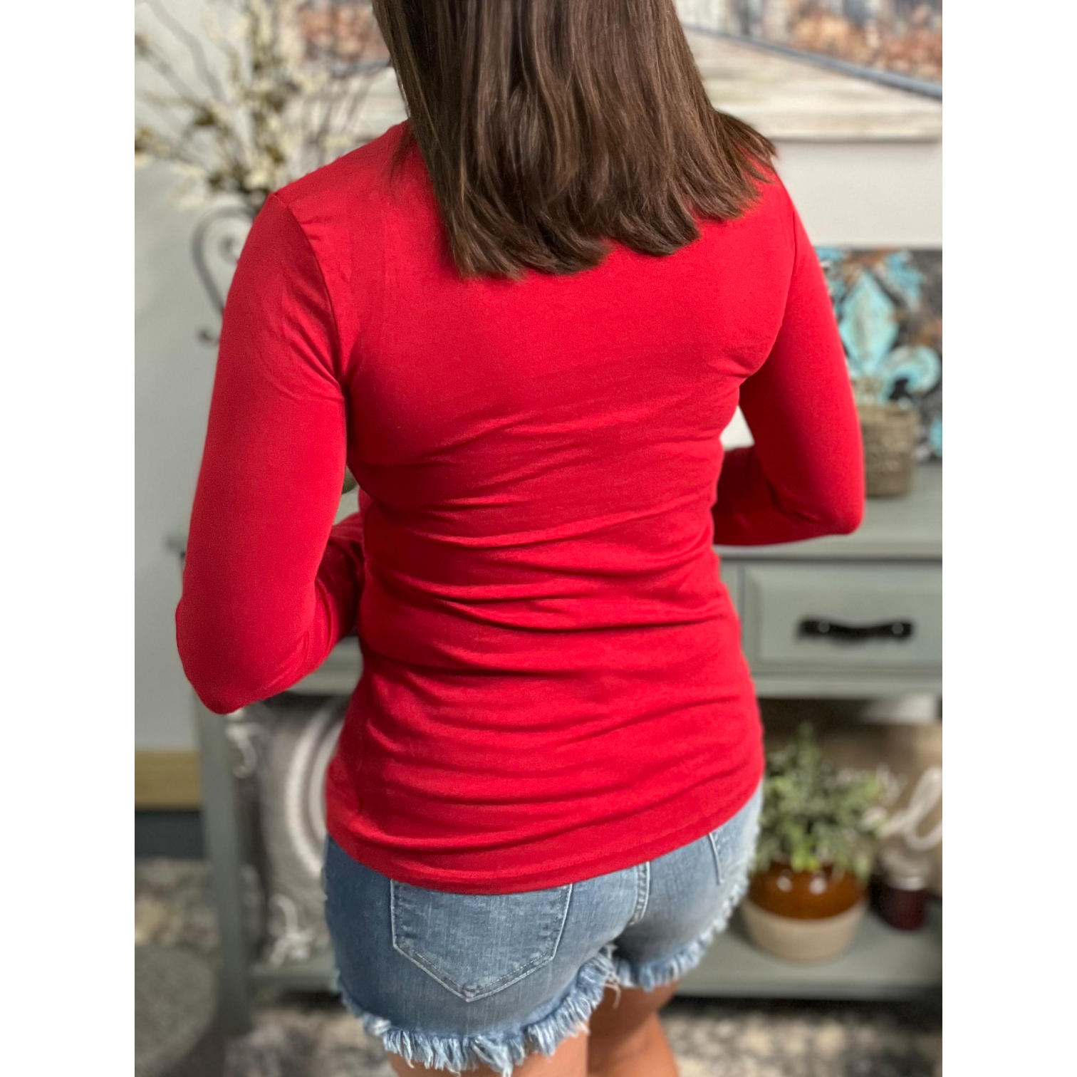 Slimming Round Neck Low Cut Long Sleeve Tissue Basic Baby Shirt Top Dark Red