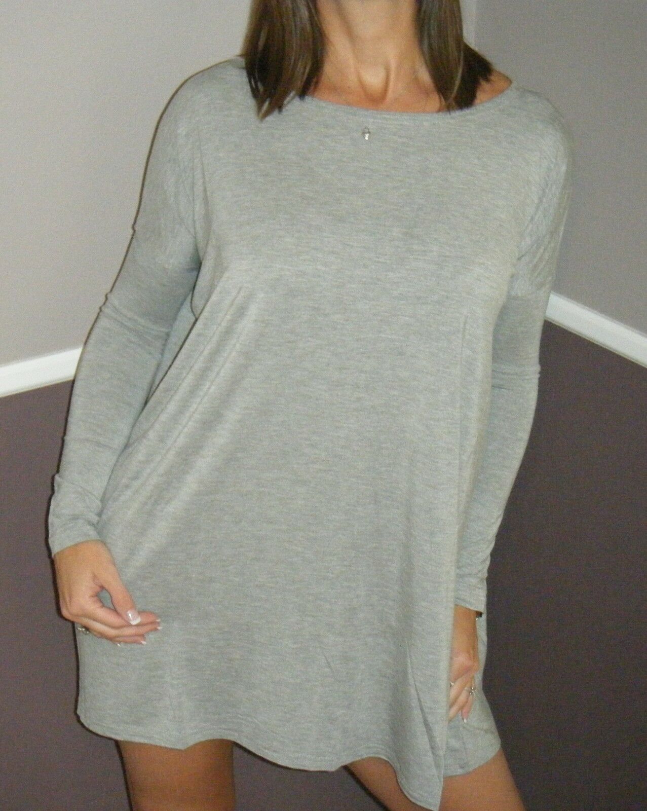 Sexy PIKO Dolman Wide Open Boat Neck Sleeve Tunic Top Dress Gray S/M/L