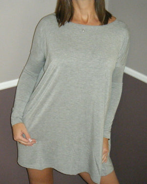 Sexy PIKO Long Dolman Sleeve Wide Open Boat Neck Tunic Top Floaty Dress Gray