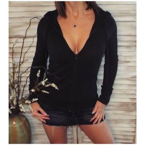 "Get Cozy" Zip Up Waffle Thermal Hoodie Light Jacket Sweater Yoga Black XL/1X/2X