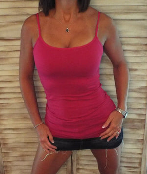 Sexy Low Cut Shelf Bra Cleavage Adjustable Strap Cami Tunic Tank Hot Pink S/M/L
