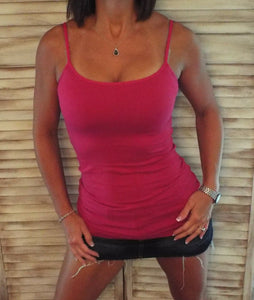 Sexy Low Cut Shelf Bra Cleavage Adjustable Strap Cami Tunic Tank Magenta S/M/L