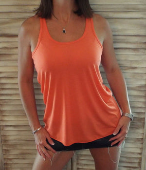 Sexy Ruched Racerback Scoop Neck Floaty Cleavage Tank Top Coral S/M/L/XL/XXL