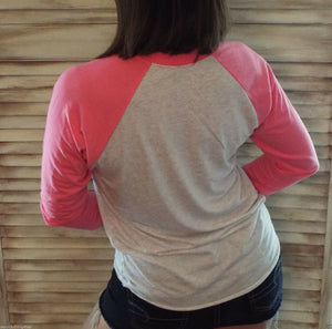 Sporty Crew Neck Athletic Baseball Raglan Jersey Stretch Shirt Pink XS/S/M/L