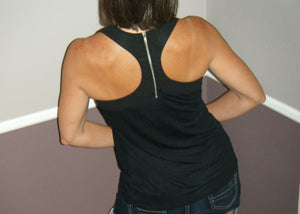 Zipper Racerback Sleeveless Scoop Neck Cleavage Floaty Summer Tank Top Black