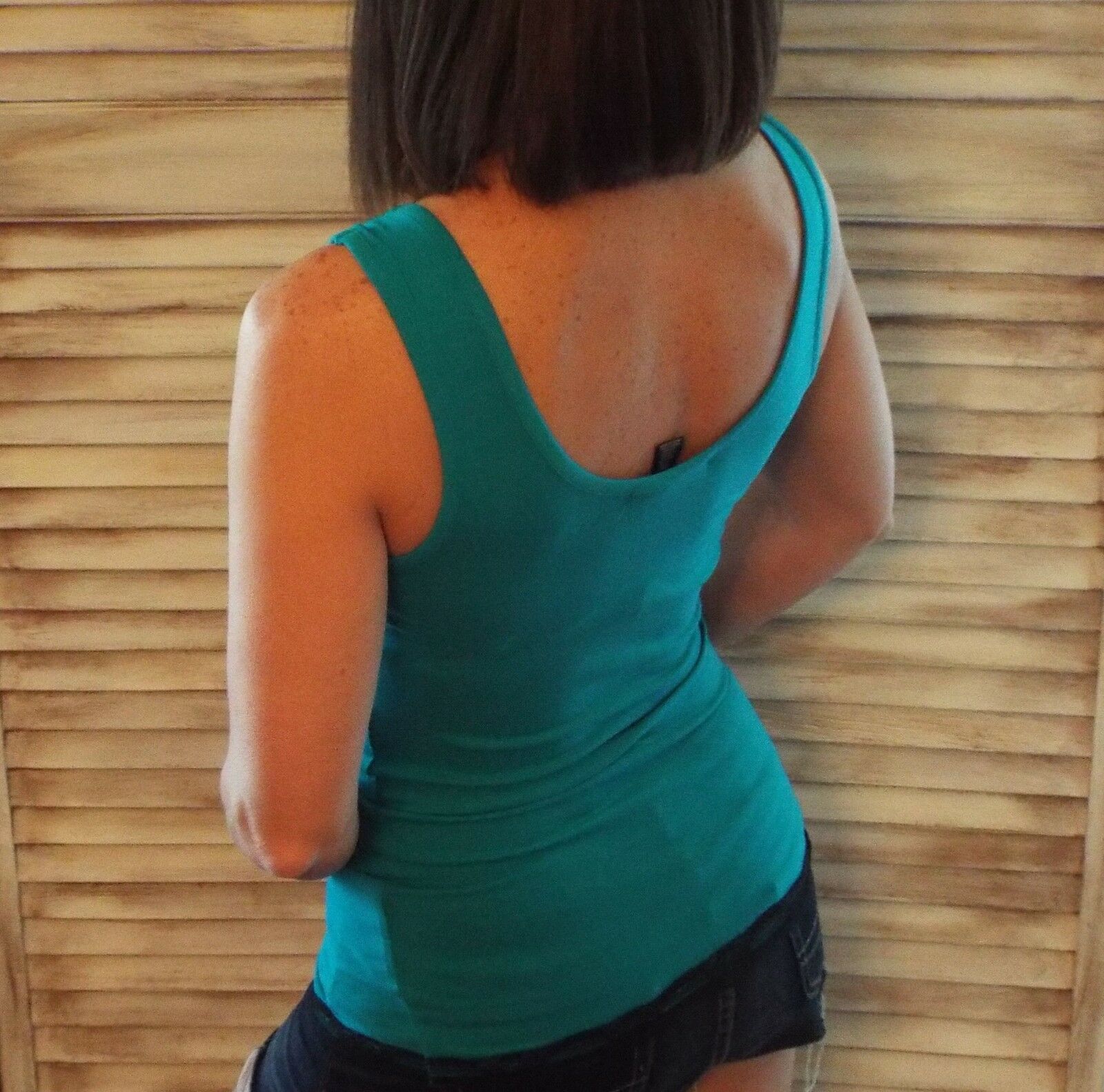 V-Neck Lace Stretch Low Cut Cleavage Dressy Slim Cami Top Teal S/M/L