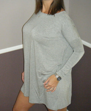 Sexy PIKO Long Dolman Sleeve Wide Open Boat Neck Tunic Top Floaty Dress Gray