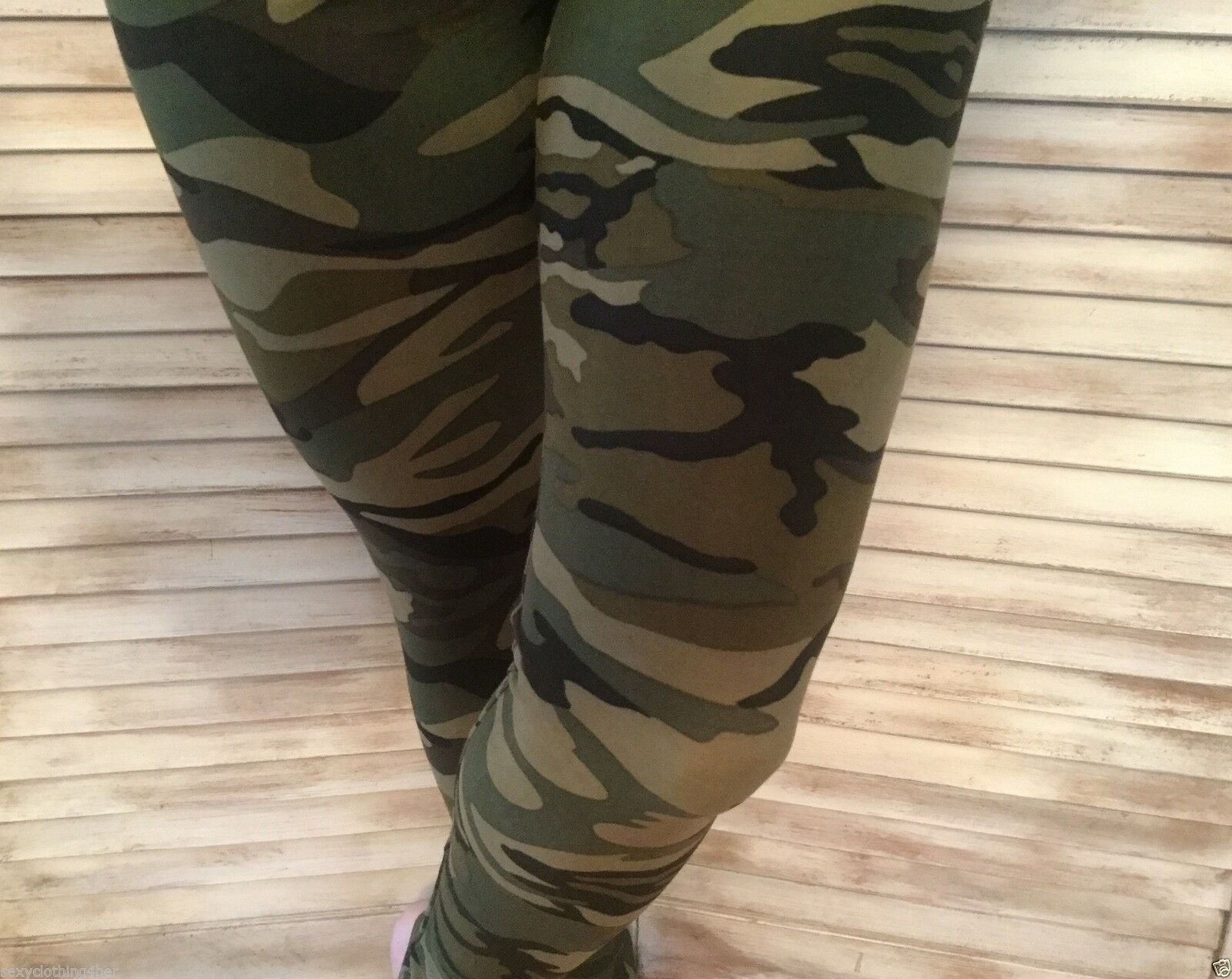 Camouflage Army Military Leggings Stretch Lounge Pants Juniors Green Brown OS