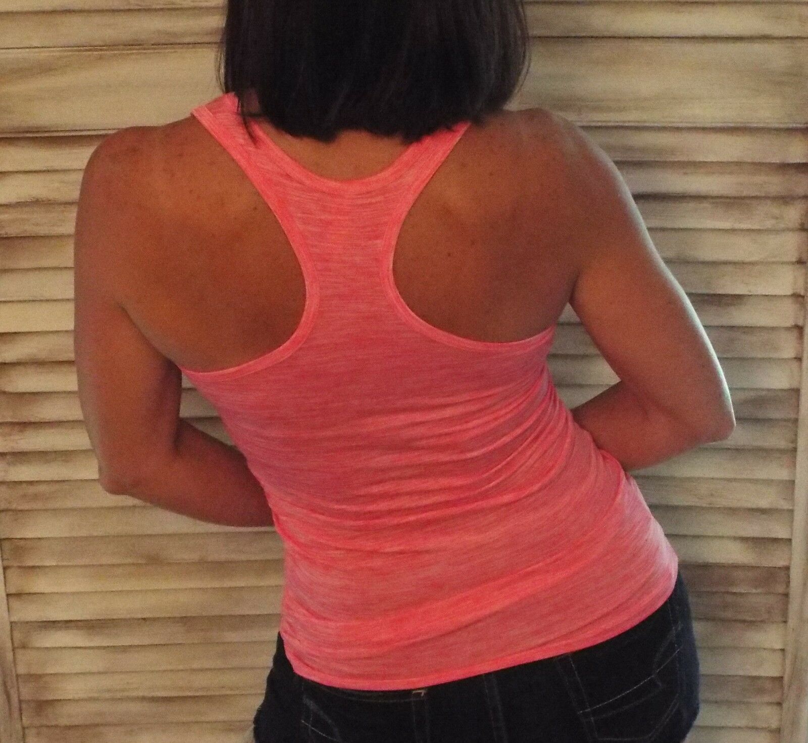 Very Sexy Two Tone Low Cut Cleavage Racerback Summer Tank Top Pink S/M/L/XL