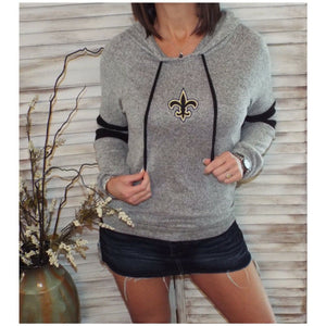 New Orleans Saints Fleur de Lis Contrast Sweater Knit Hoodie L/S Gray S/M/L