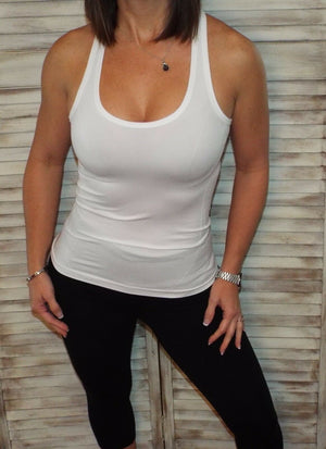 Very Sexy Low Scoop Neck Seamless Stretch Racerback Yoga Tank Top White S/M/L