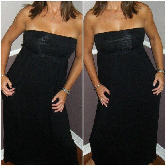 Strapless Cinched Ruched Bust Maxi Dress Long Tube Sundress Black S/M/L