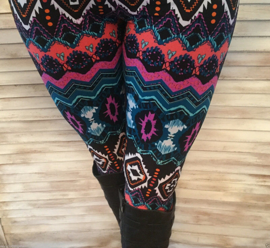 Aztec Navajo Tribal Leggings Stretch Lounge Pants Juniors Teal Plum Black OS