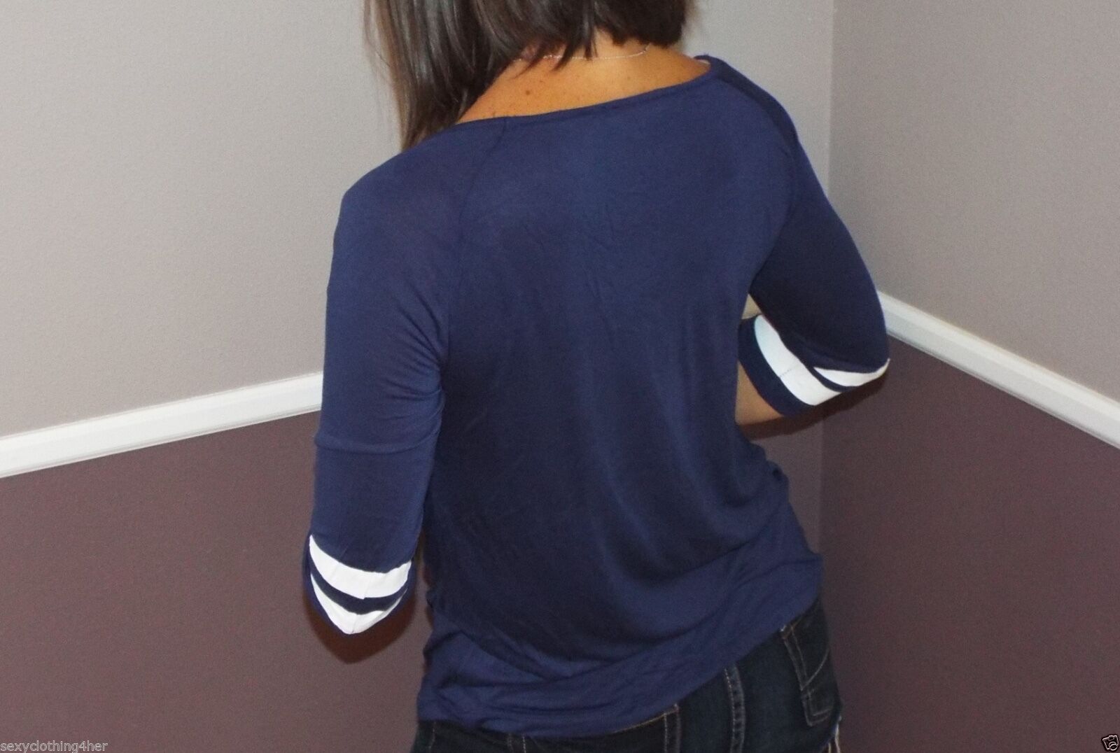 Very Sexy LOVE Sporty Football Sporty Floaty Scoop Tee Shirt Navy Blue S/M/L