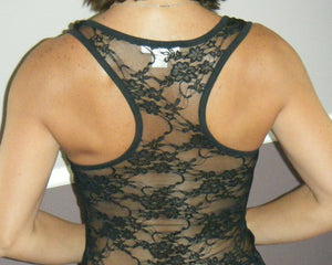 Very Sexy Sleeveless Racerback Lace Sheer Low Cut Cleavage Cami Tank Top Black
