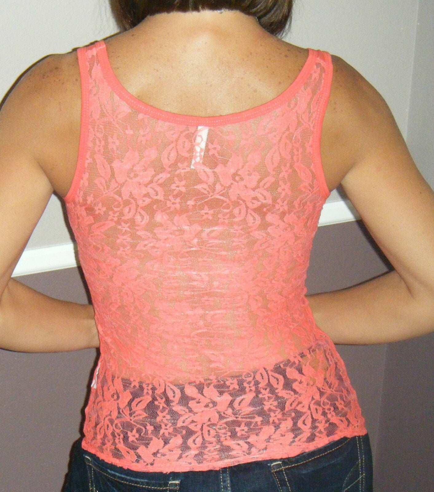 Very Sexy Low Cut Lace Back Boy Beater Cleavage Tank Top Coral S/M/L/XL/XXL/XXXL