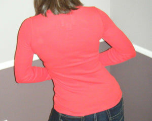 Deep V-Neck Cleavage Thermal Waffle Slimming Shirt Top Red S/M/L/XL