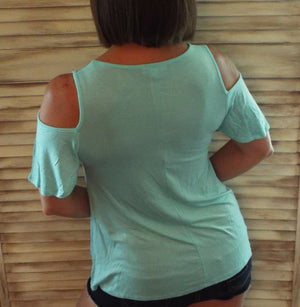 Very Sexy Scoop Neck Cold Shoulder Cutout Dolman Drape Top Mint Green S/M/L