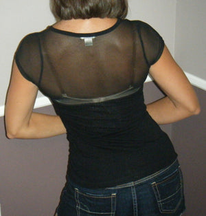 Sexy Sheer Mesh Sweetheart Ruched Neckline Cleavage Slimming Club Black S/M/L