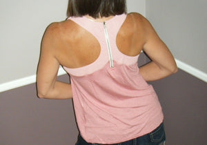 Sexy Zipper Racerback Scoop Neck Cleavage Floaty Trendy Tank Top Mauve S/M/L