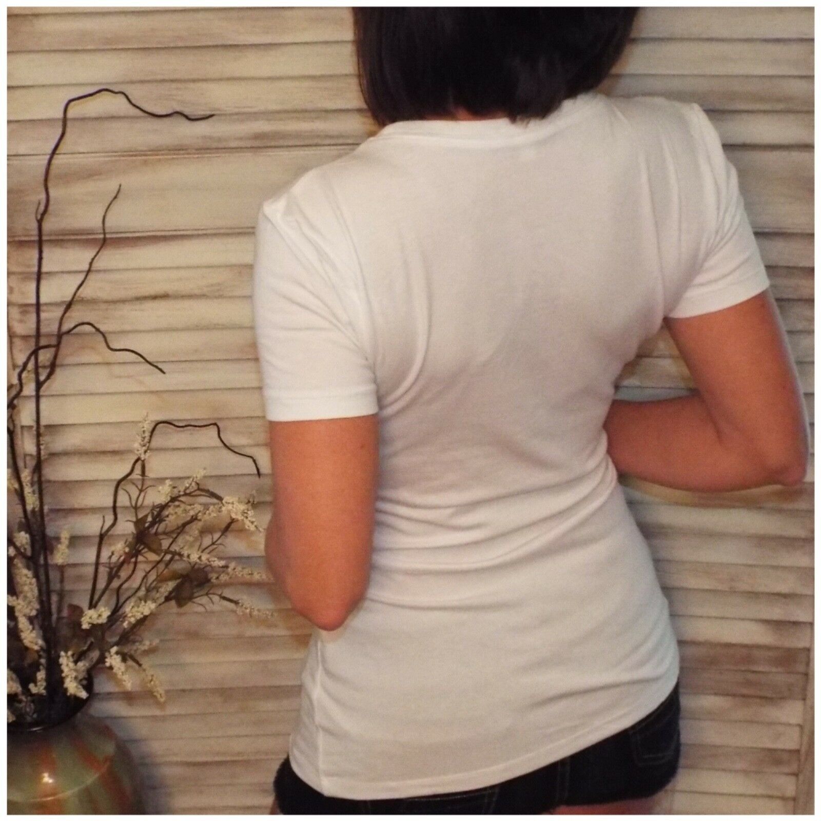 "Basic Babe" Low Cut Scoop Neck Cleavage Baby Slimming Basic Tee Shirt White 1X/2X/3X