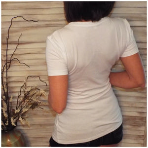 "Basic Babe" Low Cut Scoop Neck Cleavage Baby Slimming Basic Tee Shirt White 1X/2X/3X