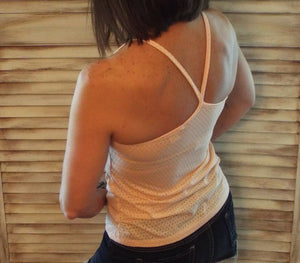 Very Sexy Polka Dot Racerback V-Neck Low Cut Burnout Summer Tank Peach Top S/M/L