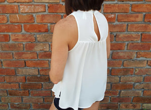 Very Sexy Low Cut Choker Sheer Floaty Empire Tank White S/M/L