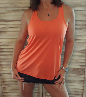 Sexy Ruched Racerback Scoop Neck Floaty Cleavage Tank Top Coral S/M/L/XL/XXL