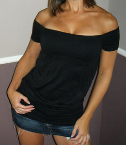Very Sexy Low Cut Cleavage Off Shoulder Blouse Shirt Top Black One Size