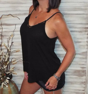 Very Sexy Ladder V Neck Chiffon Spaghetti Strap Sleeveless Summer Tank Top Black