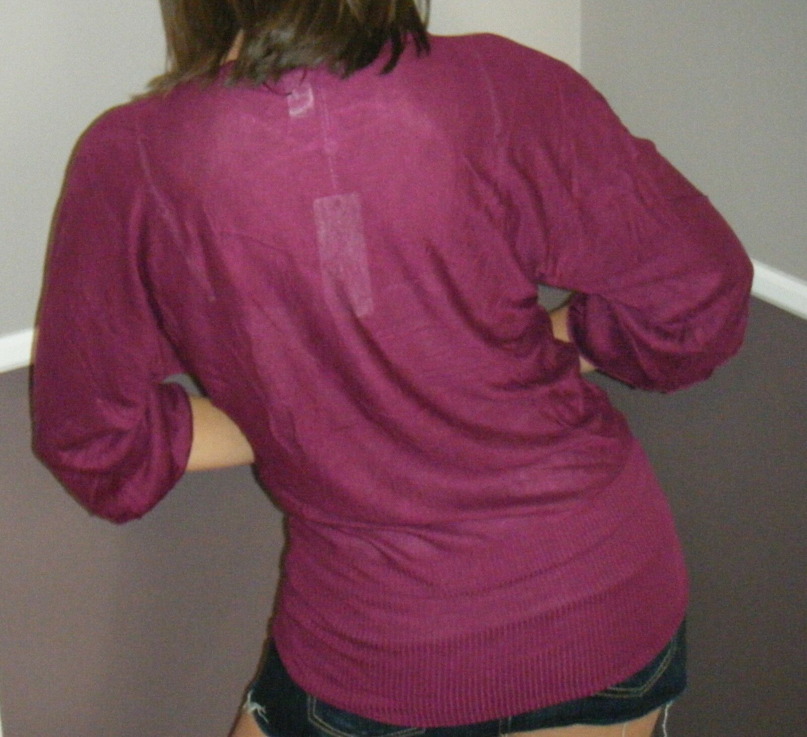 Sexy Dolman Deep V-Neck Batwing Tissue Knit Sweater Top Shirt Burgundy S/M/L