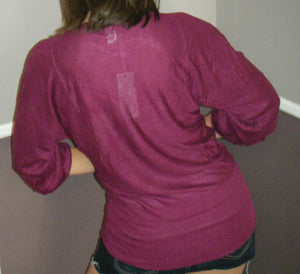 Sexy Dolman Deep V-Neck Batwing Tissue Knit Sweater Top Shirt Burgundy S/M/L