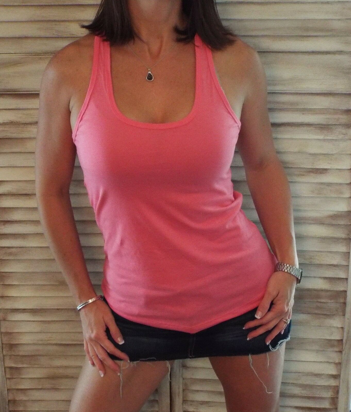 Sexy Racerback Scoop Neck Loose Tank Top Hot Pink S/M/L/XL/XXL