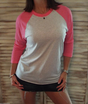 Sporty Crew Neck Athletic Baseball Raglan Jersey Stretch Shirt Pink XS/S/M/L