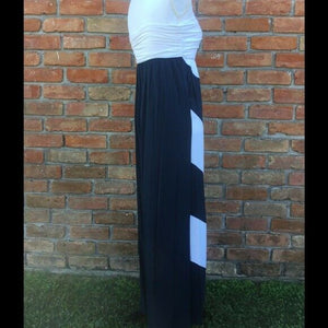 Strapless Chevron Maxi Dress Long Colorblock Tube Sundress Navy White S/M/L