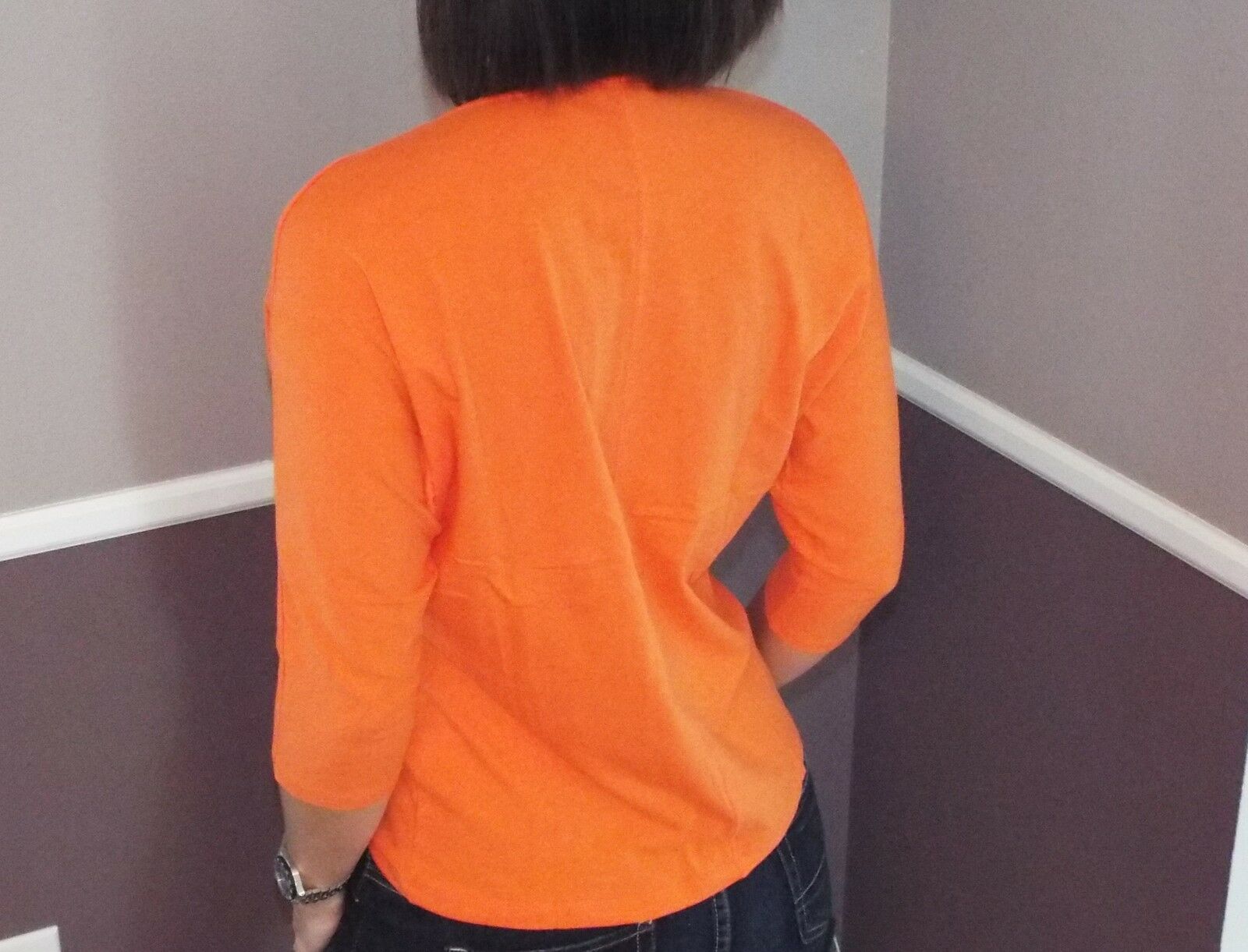 Very Sexy Dolman V-Neck Batwing Blouse Floaty Half Sleeve Top Shirt Orange S/M/L