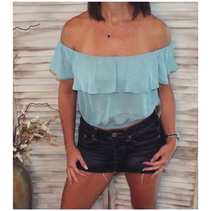 Sexy Off Shoulder Ruffle Cropped Hem Strapless Blouse Tube Top Mint Green