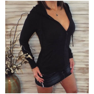 "Get Cozy" Zip Up Waffle Thermal Hoodie Light Jacket Sweater Yoga Black XL/1X/2X
