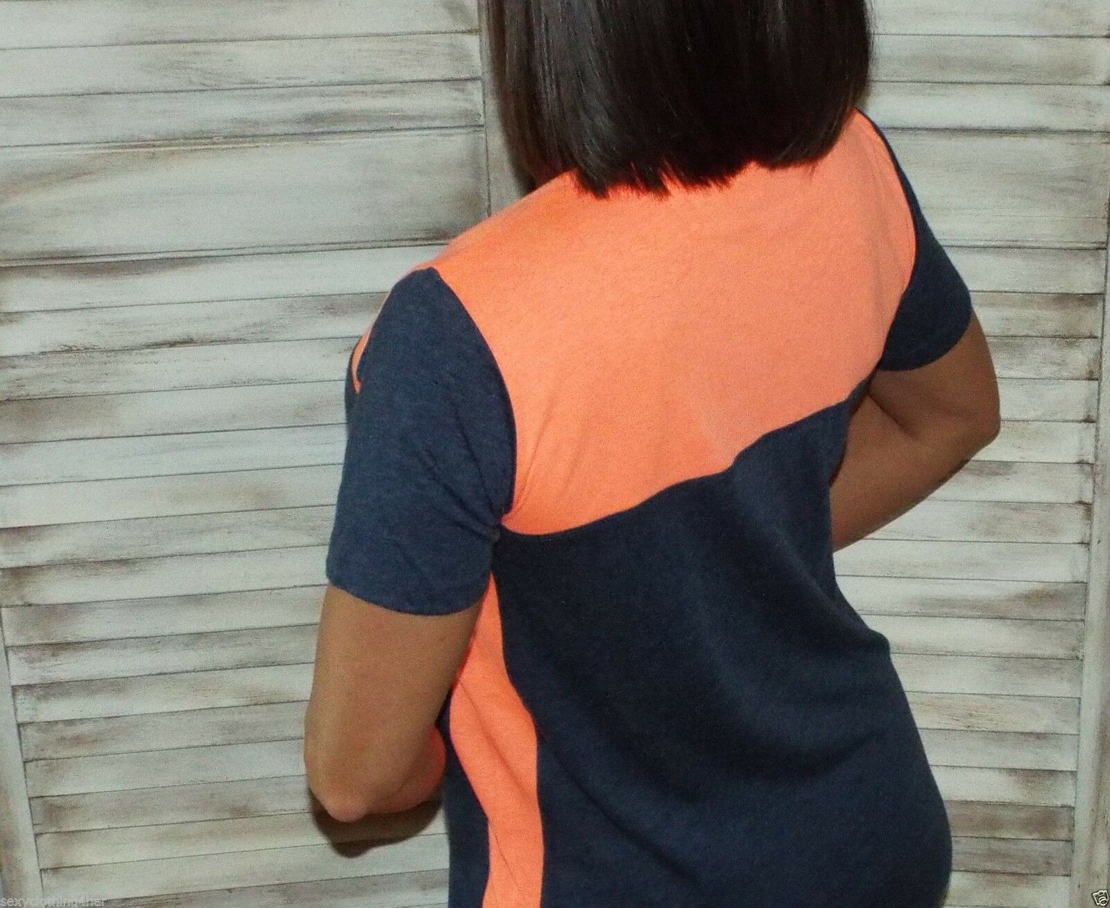 "You're The One" Scoop Neck Color Block Mini Summer Tee Shirt Dress Navy Orange S/M/L