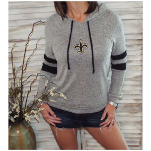 New Orleans Saints Fleur de Lis Contrast Sweater Knit Hoodie L/S Gray S/M/L