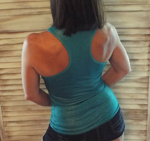 Very Sexy Low Scoop Neck Racerback Metallic Summer Tank Top Shirt Green S/M/L