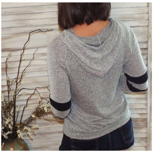 New Orleans Saints Fleur de Lis Contrast Sweater Knit Hoodie L/S Gray S/M/L