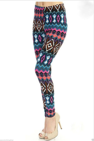 Aztec Navajo Tribal Leggings Stretch Lounge Pants Juniors Teal Plum Black OS