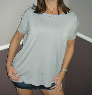 Sexy PIKO Dolman Wide Open Boat Neck Sleeve Tunic Top Shirt Silver S/M/L