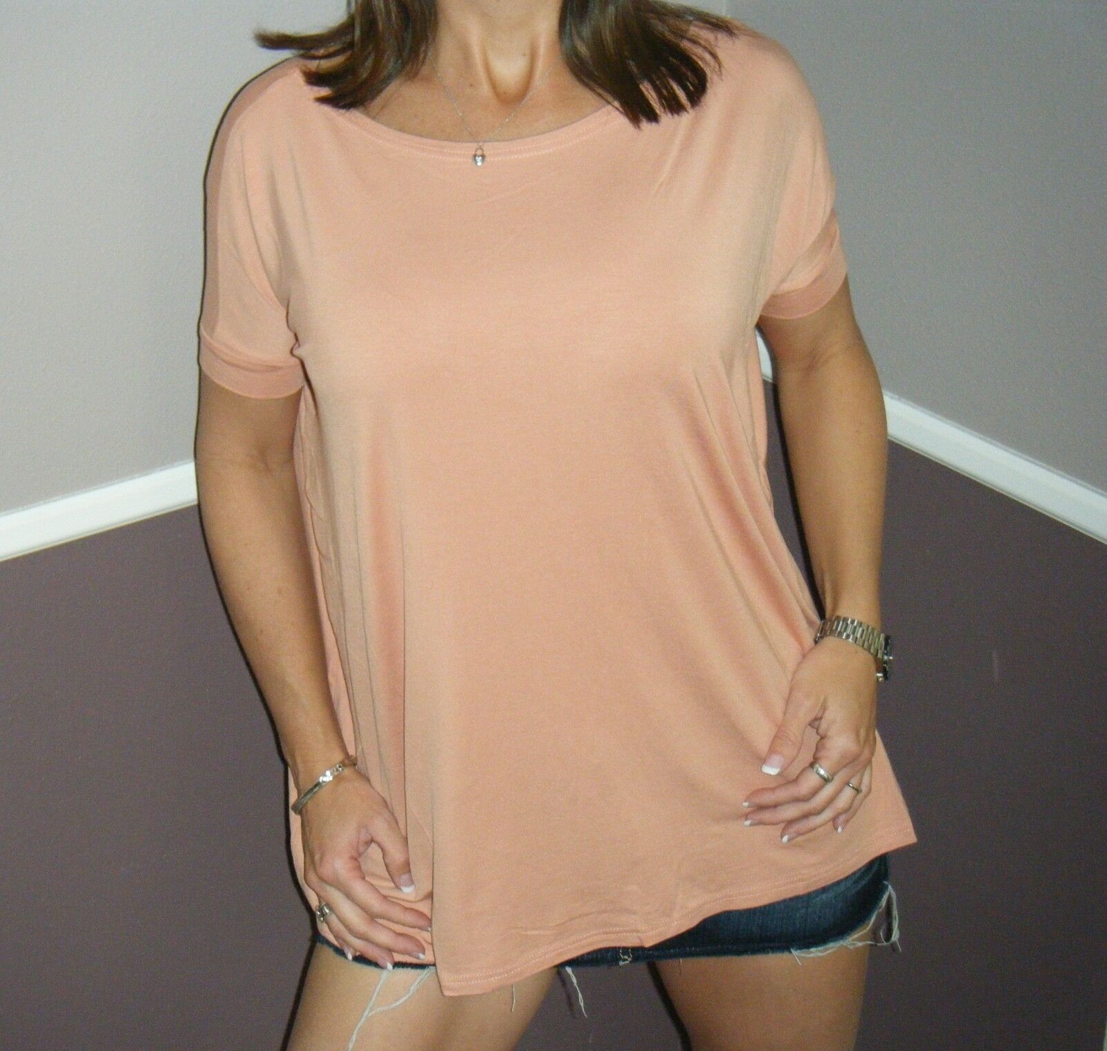 Sexy PIKO Dolman Wide Open Boat Neck Dolman Sleeve Tunic Top Shirt Nude S/M/L