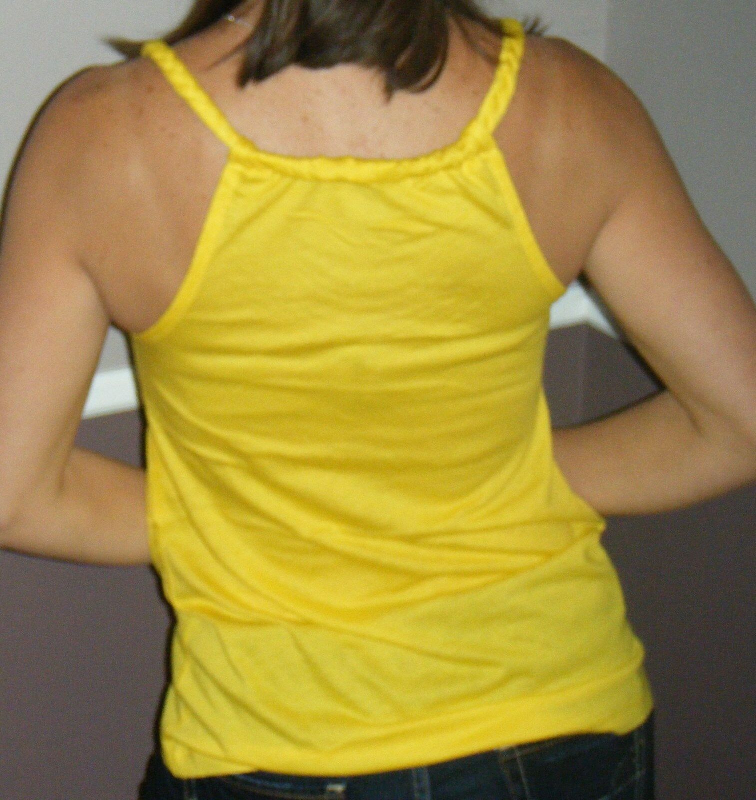 Very Sexy Low Cut Scoop Neck Braided Spaghetti Strap Tank Shirt Top Yellow S/M/L